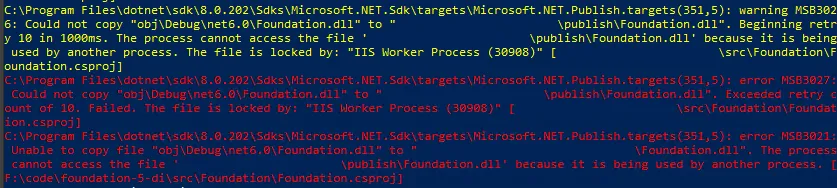 IIS publish error due to locked files