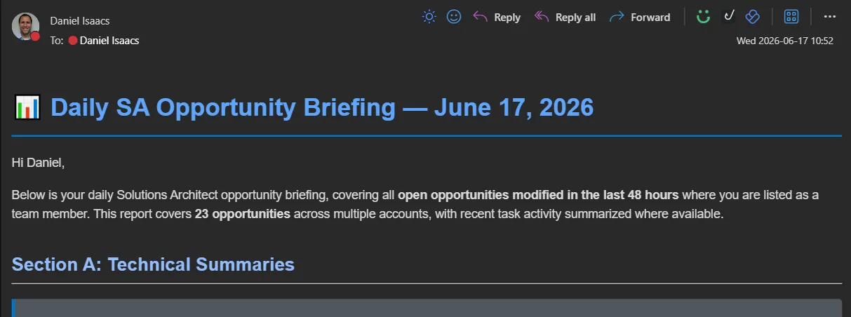 Example opportunity update email